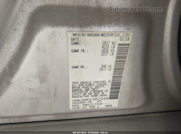 1N4AL3AP6JC207359 2018 NISSAN ALTIMA Серебряный Вид подкапотного пространства