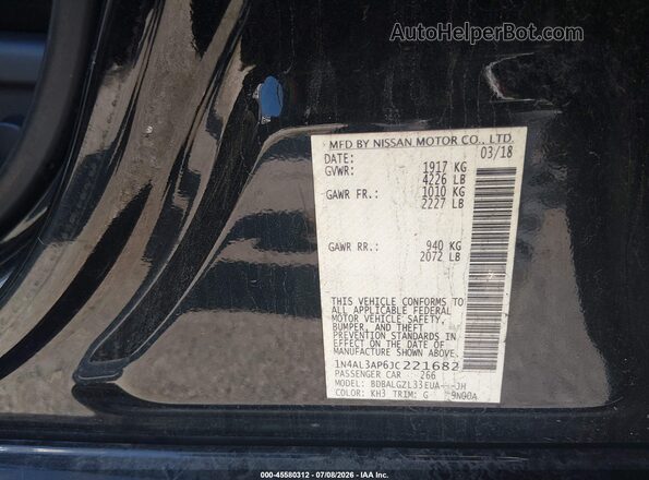 1N4AL3AP6JC221682 2018 NISSAN ALTIMA Black ძრავის განყოფილების ხედი