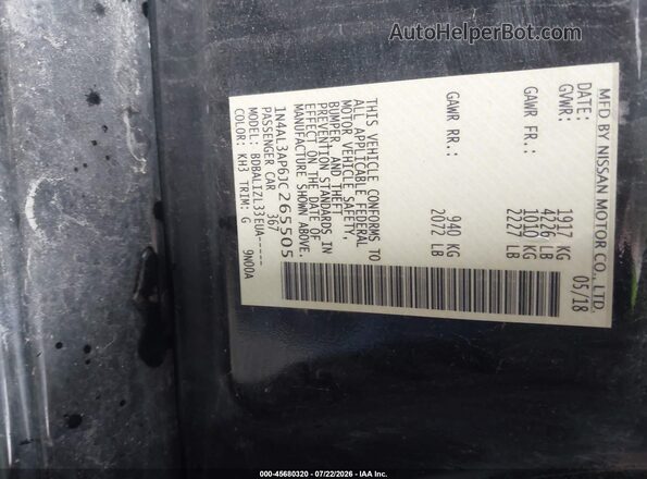 1N4AL3AP6JC265505 2018 NISSAN ALTIMA Black Vista del compartimento del motor