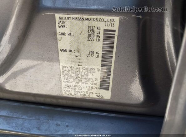 1N4AL3AP7GC113628 2016 NISSAN ALTIMA Gray Շարժիչի բաժամունքի տեսք