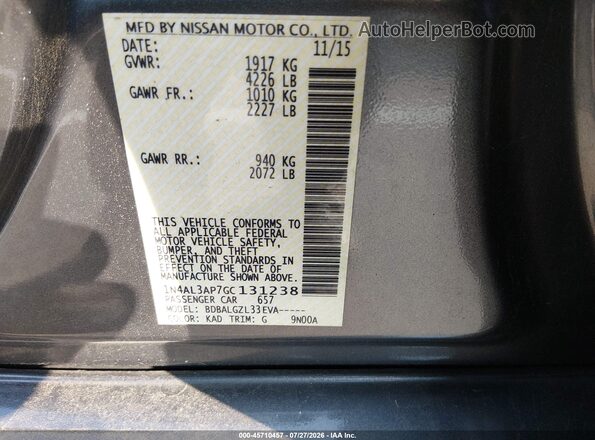 1N4AL3AP7GC131238 2016 NISSAN ALTIMA Gray Vista del compartimento del motor