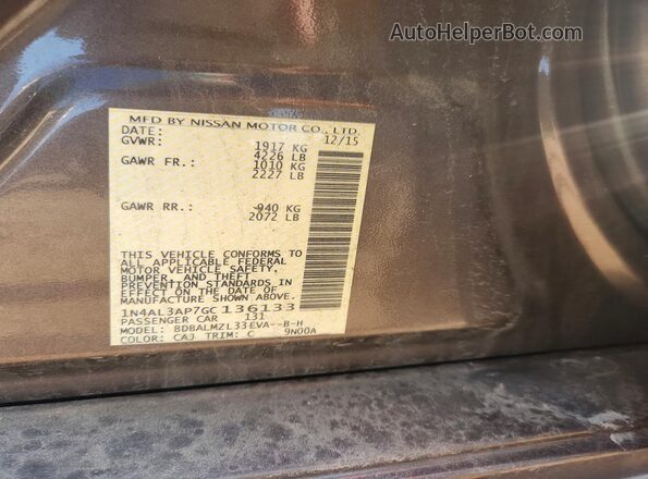 1N4AL3AP7GC136133 2016 NISSAN ALTIMA Charcoal Widok komory silnika