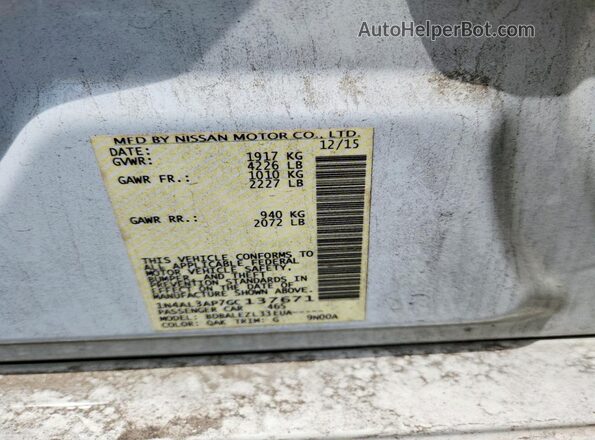 1N4AL3AP7GC137671 2016 NISSAN ALTIMA White VIN კოდის სტიკერის ხედი