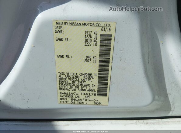 1N4AL3AP7GC194176 2016 NISSAN ALTIMA Белый Вид подкапотного пространства