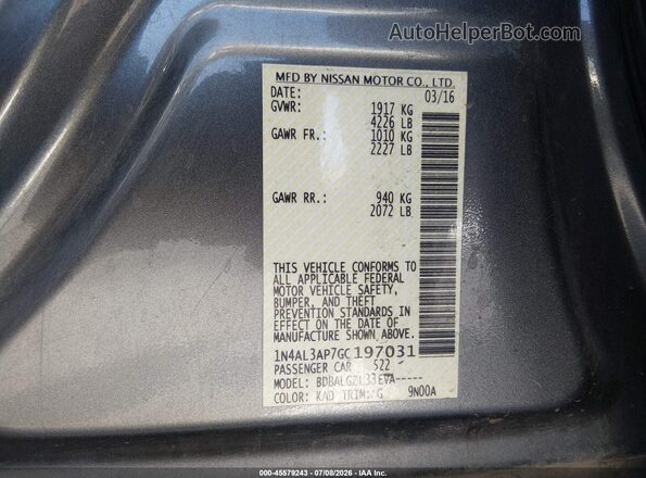 1N4AL3AP7GC197031 2016 NISSAN ALTIMA Gray ძრავის განყოფილების ხედი