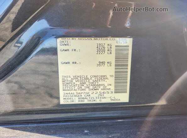 1N4AL3AP7GC225653 2016 NISSAN ALTIMA Charcoal Widok komory silnika