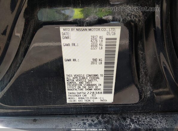 1N4AL3AP7GC228388 2016 NISSAN ALTIMA Black Vista del compartimento del motor