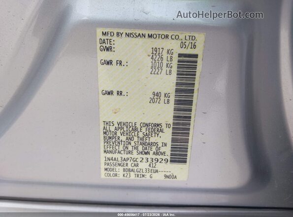 1N4AL3AP7GC233929 2016 NISSAN ALTIMA Silver Widok komory silnika