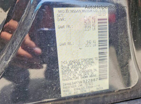 1N4AL3AP7GN322887 2016 NISSAN ALTIMA Charcoal ძრავის განყოფილების ხედი