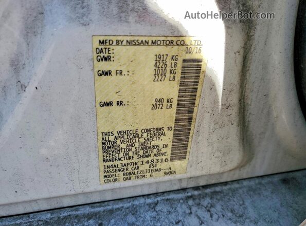 1N4AL3AP7HC148316 2017 NISSAN ALTIMA White Vista del compartimento del motor