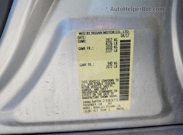 1N4AL3AP7HC239375 2017 NISSAN ALTIMA Silver Вид підкапотного простору