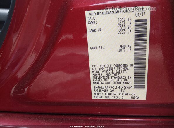 1N4AL3AP7HC247864 2017 NISSAN ALTIMA Red ძრავის განყოფილების ხედი