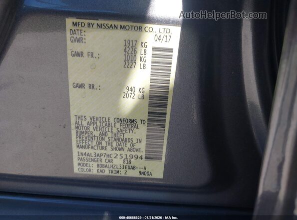 1N4AL3AP7HC251994 2017 NISSAN ALTIMA Gray Widok komory silnika