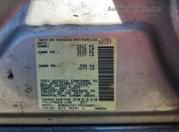 1N4AL3AP7HC291329 2017 NISSAN ALTIMA Silver Вид підкапотного простору