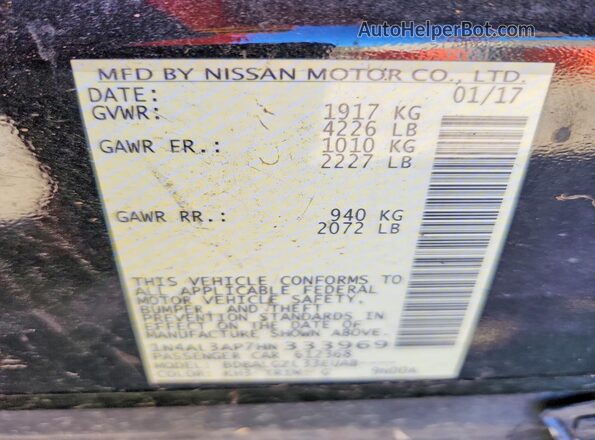 1N4AL3AP7HN333969 2017 NISSAN ALTIMA Black ძრავის განყოფილების ხედი