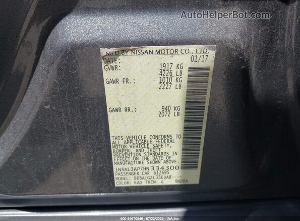 1N4AL3AP7HN334300 2017 NISSAN ALTIMA Gray Widok komory silnika