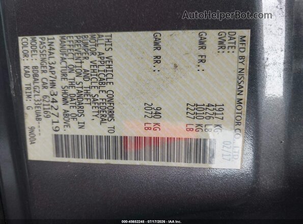 1N4AL3AP7HN342719 2017 NISSAN ALTIMA Gray Вид підкапотного простору