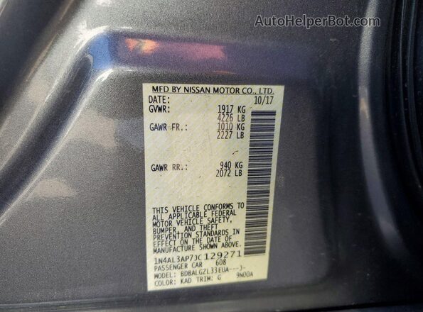 1N4AL3AP7JC129271 2018 NISSAN ALTIMA Gray Вид наклейки з VIN-кодом