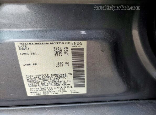 1N4AL3AP7JC161881 2018 NISSAN ALTIMA Gray VIN sticker view