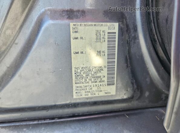 1N4AL3AP7JC191415 2018 NISSAN ALTIMA Gray Շարժիչի բաժամունքի տեսք