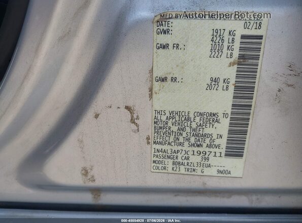 1N4AL3AP7JC199711 2018 NISSAN ALTIMA Серебряный Вид подкапотного пространства