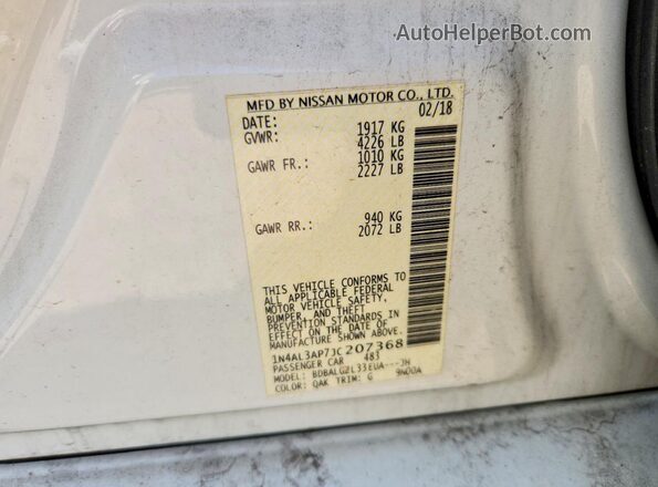 1N4AL3AP7JC207368 2018 NISSAN ALTIMA White Вид підкапотного простору