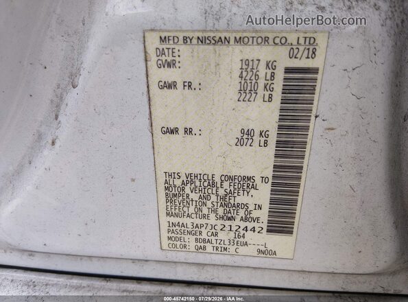 1N4AL3AP7JC212442 2018 NISSAN ALTIMA White ძრავის განყოფილების ხედი
