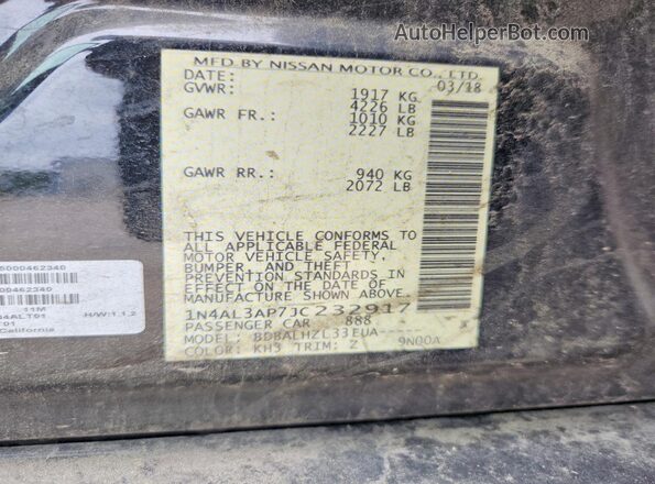 1N4AL3AP7JC232917 2018 NISSAN ALTIMA Black Շարժիչի բաժամունքի տեսք