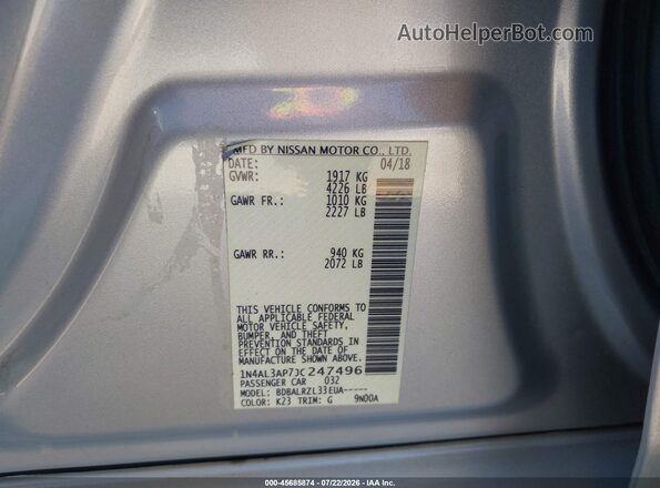 1N4AL3AP7JC247496 2018 NISSAN ALTIMA Silver Vista del compartimento del motor