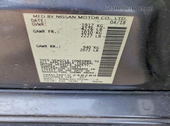 1N4AL3AP7JC248289 2018 NISSAN ALTIMA Gray Vista de la etiqueta del VIN
