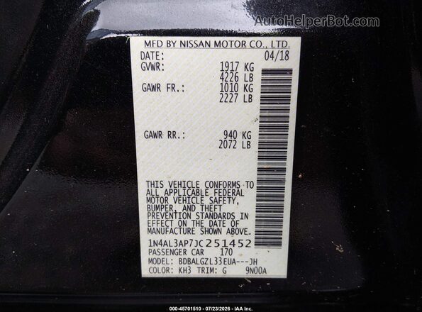 1N4AL3AP7JC251452 2018 NISSAN ALTIMA Черный Вид подкапотного пространства