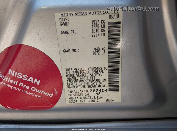 1N4AL3AP7JC262404 2018 NISSAN ALTIMA Белый Вид подкапотного пространства