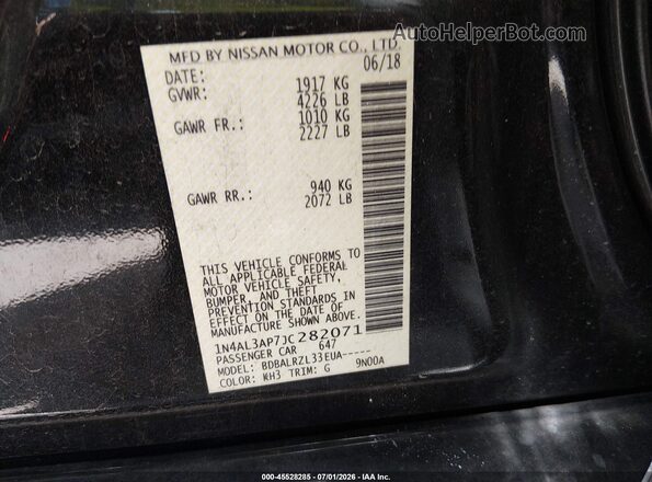 1N4AL3AP7JC282071 2018 NISSAN ALTIMA Black Շարժիչի բաժամունքի տեսք