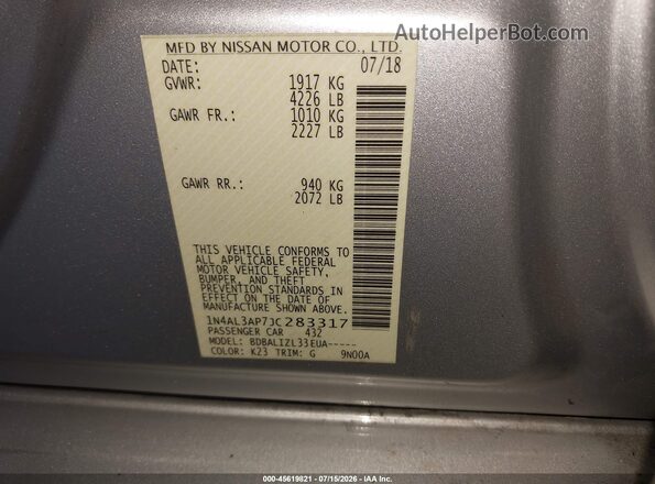 1N4AL3AP7JC283317 2018 NISSAN ALTIMA Silver Vista del compartimento del motor