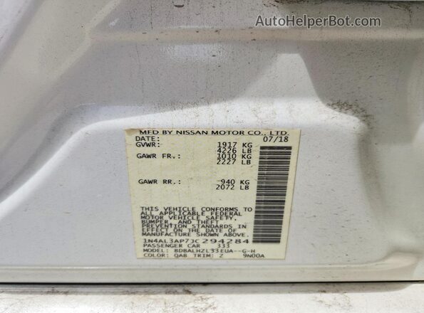 1N4AL3AP7JC294284 2018 NISSAN ALTIMA Белый Вид подкапотного пространства