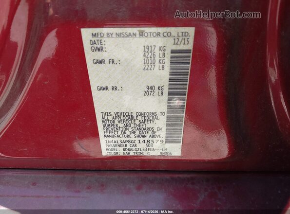 1N4AL3AP8GC148579 2016 NISSAN ALTIMA Red Vista del compartimento del motor