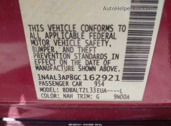 1N4AL3AP8GC162921 2016 NISSAN ALTIMA Red Widok komory silnika