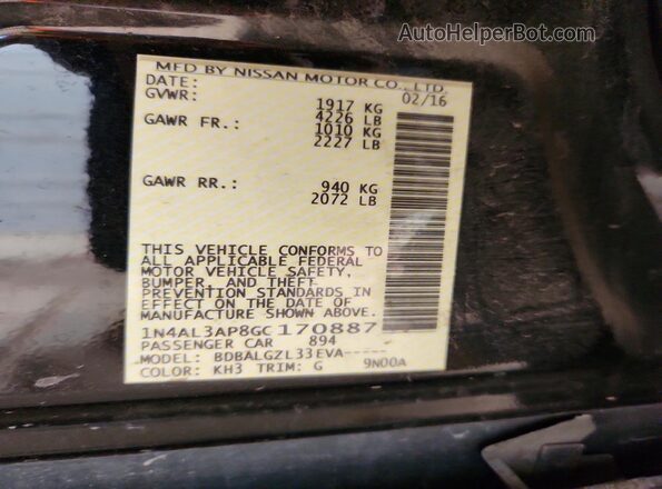 1N4AL3AP8GC170887 2016 NISSAN ALTIMA Black Շարժիչի բաժամունքի տեսք