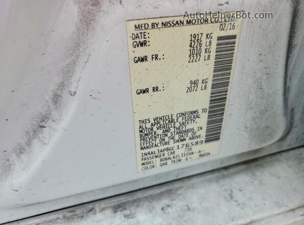 1N4AL3AP8GC176589 2016 NISSAN ALTIMA White Շարժիչի բաժամունքի տեսք
