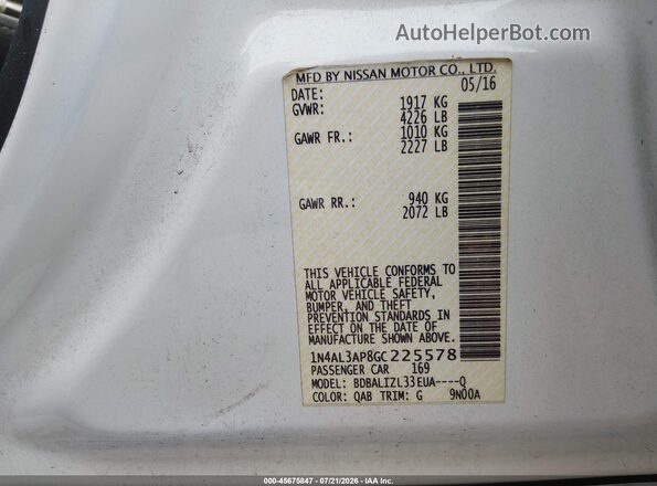 1N4AL3AP8GC225578 2016 NISSAN ALTIMA Белый Вид подкапотного пространства