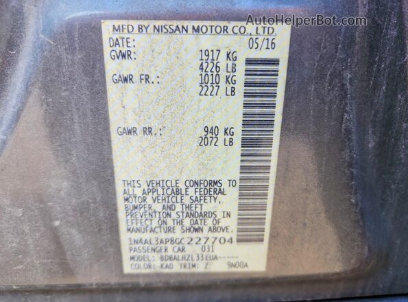 1N4AL3AP8GC227704 2016 NISSAN ALTIMA Gray ძრავის განყოფილების ხედი