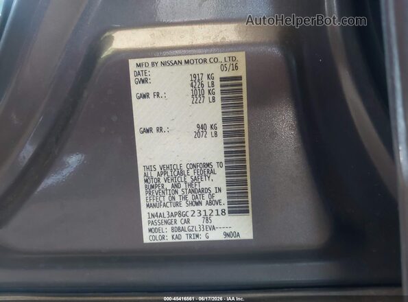 1N4AL3AP8GC231218 2016 NISSAN ALTIMA Gray Engine compartment view