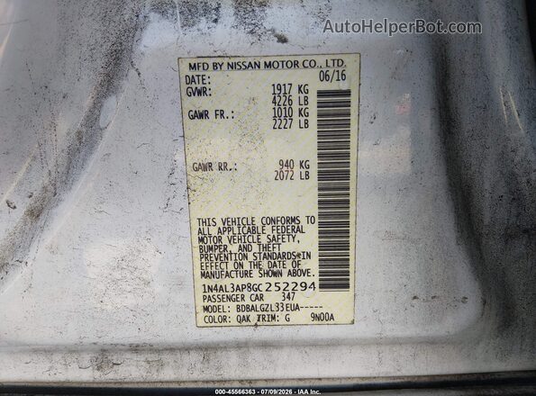 1N4AL3AP8GC252294 2016 NISSAN ALTIMA White Widok komory silnika