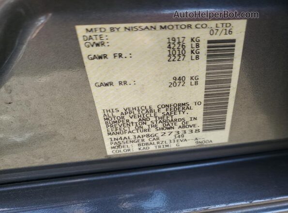 1N4AL3AP8GC273338 2016 NISSAN ALTIMA Серый Вид подкапотного пространства