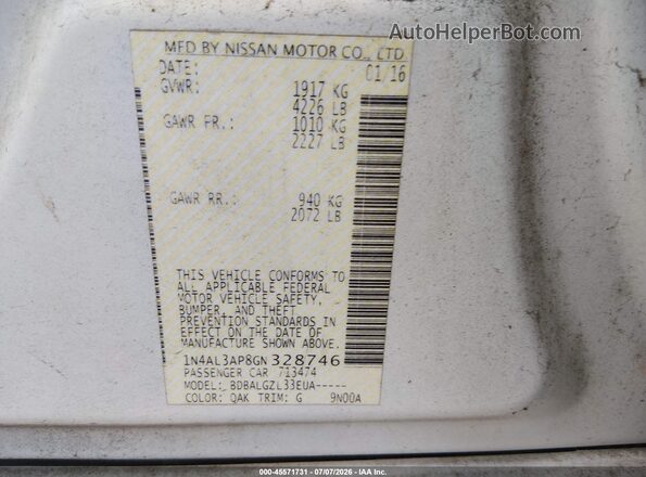 1N4AL3AP8GN328746 2016 NISSAN ALTIMA White Engine compartment view
