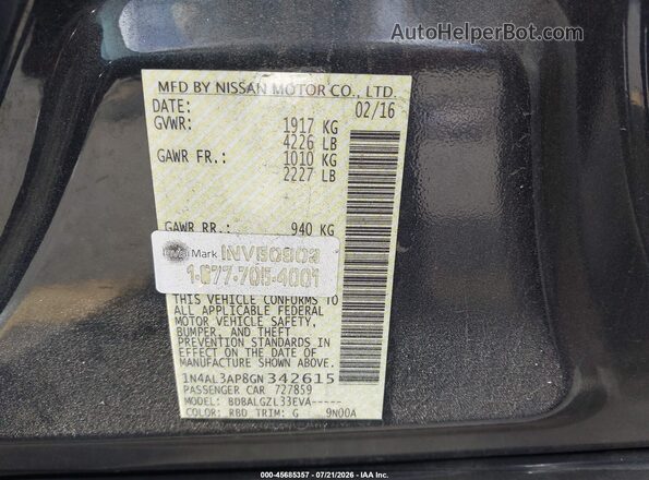 1N4AL3AP8GN342615 2016 NISSAN ALTIMA Black Вид підкапотного простору