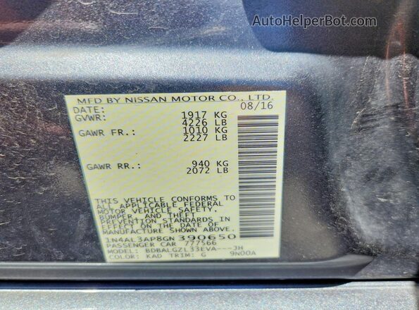 1N4AL3AP8GN390650 2016 NISSAN ALTIMA Gray Vista de la etiqueta del VIN