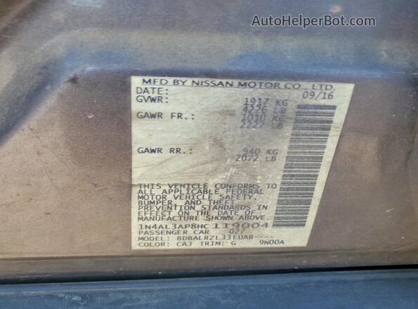 1N4AL3AP8HC119004 2017 NISSAN ALTIMA Brown Vista de la etiqueta del VIN