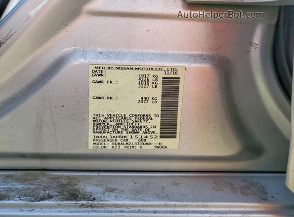 1N4AL3AP8HC151452 2017 NISSAN ALTIMA Silver ძრავის განყოფილების ხედი