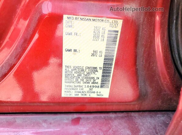 1N4AL3AP8HC184998 2017 NISSAN ALTIMA Red Widok komory silnika